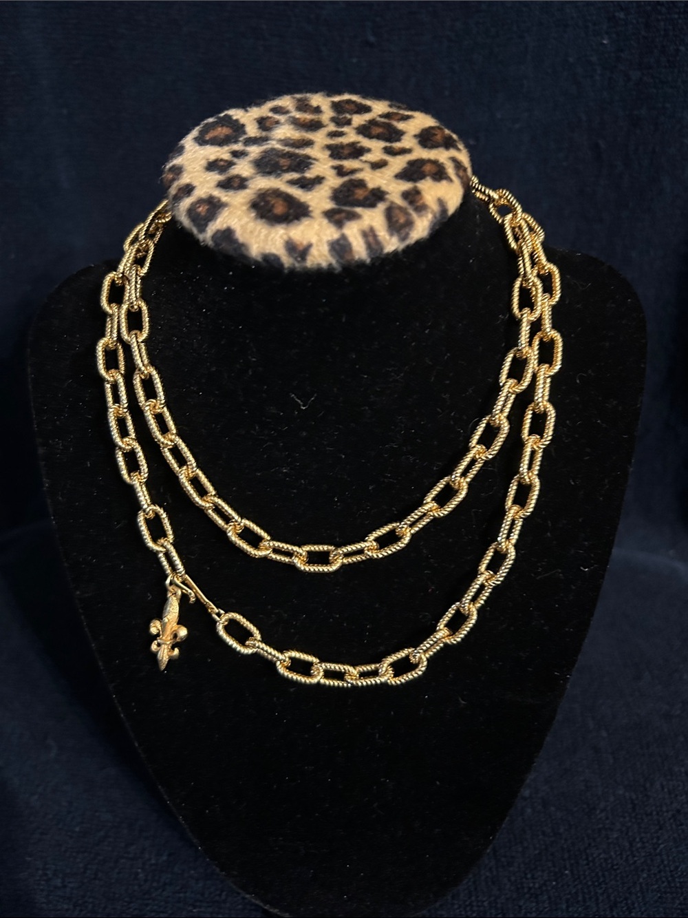 Layered Gold Link Necklace with Fleur-de-Lis Pendant